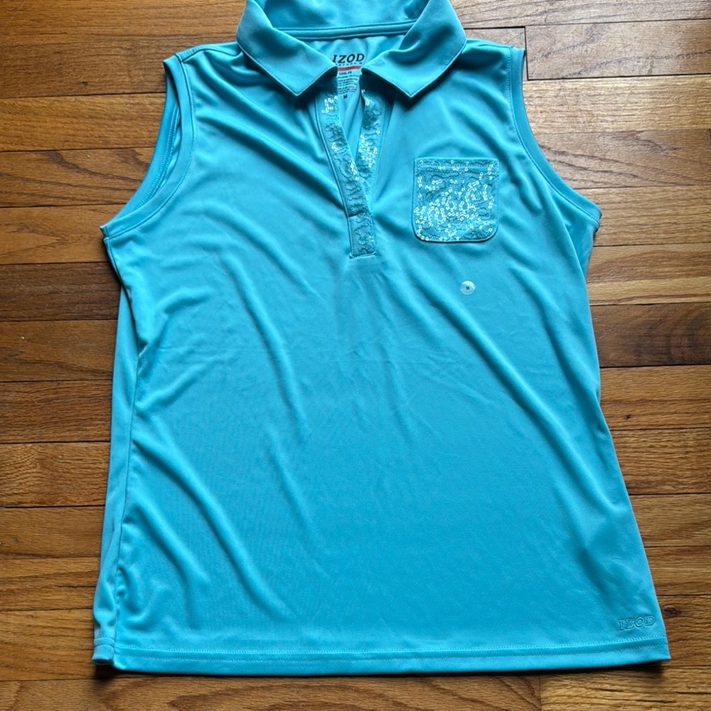 Izod NWT Women’s Perform Basix Cool-FX Turquoise Sleeveless Polo Shirt SZ M